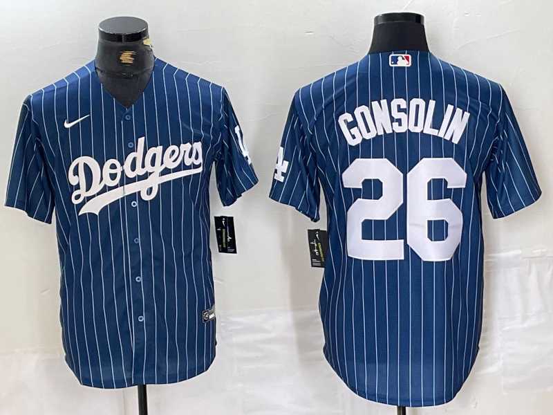 Men%27s Los Angeles Dodgers #26 Tony Gonsolin Navy Blue Pinstripe Stitched MLB Cool Base Nike Jersey->los angeles dodgers->MLB Jersey